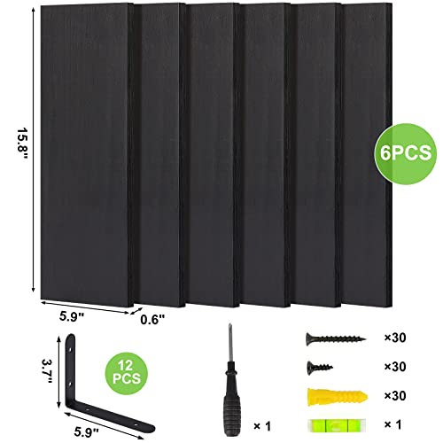 Fixwal Floating Shelves, Rustic Wood Wall Shelves Set Of 6, Shelves For Wall Decor, Farmhouse Style For Bedroom, Living Room, Kitchen, Bathroom, Office And Plants (Black) #TOP2