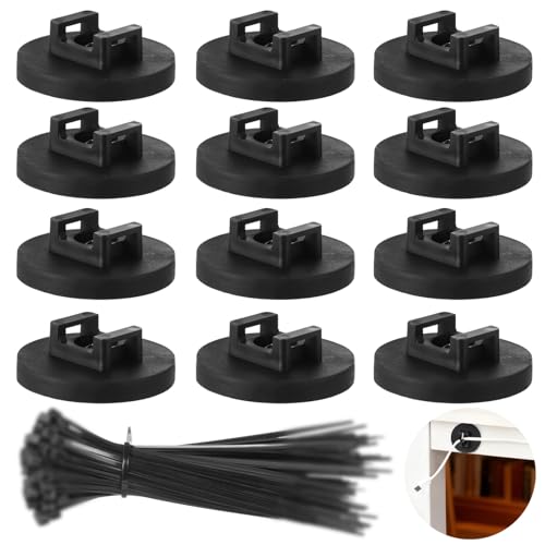 12 Piezas de Soportes Magnéticos para Cintas de Cable con 100 Cintas, 43mm, Negro