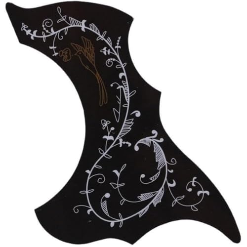Acoustic Guitar Pickguard with Hummingbird Design, Black Self-Adhesive Scratch Plate, Classical Guitar Protection Accessory