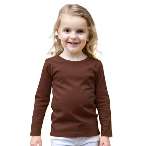 Soft Cotton Baby & Girls Crew Neck Solid Long Sleeve Shirt-Brown YS