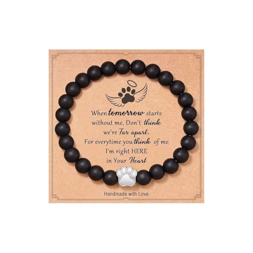 A-yeite Braccialetto con perline in pietra naturale con artiglio per cani, regalo commemorativo per donne e uomini, regalo di simpatia per la perdita di cani, amanti dei gatti, gioielli ispiratori