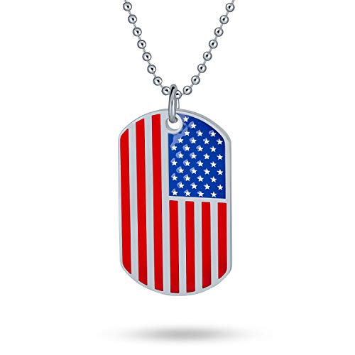 Bling Jewelry Grande Plaque D'Identification Gravable Rayures Rouge, Blanche Et Bleue, En Acier Inoxydable, Pour Hommes, Femmes, Usa, Drapeau Patriotique.
