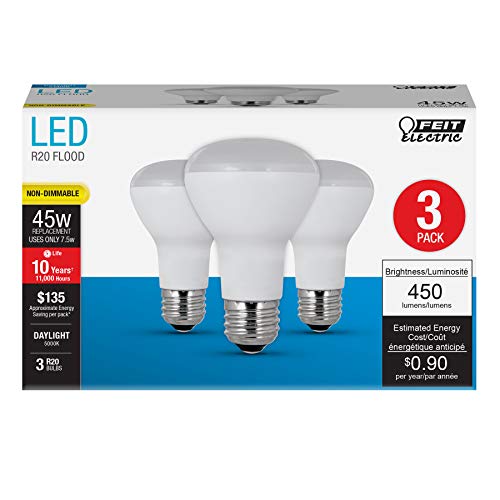 Feit Electric Led R20 Medium E26 Base Light Bulb - 45W Equivalent - 10 Year Life - 450 Lumen - 5000K Daylight - Non-Dimmable | 3-Pack #TOP1