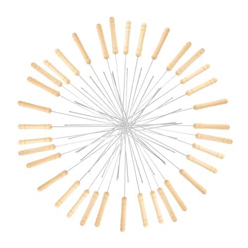 Mipcase 50pcs Heavy Duty Kebab Skewers with Comfortable Wooden Handles Extra Long Stainless Steel Bbq Sticks for Chicken Beef Lamb Vegetables Durable Grilling Tools