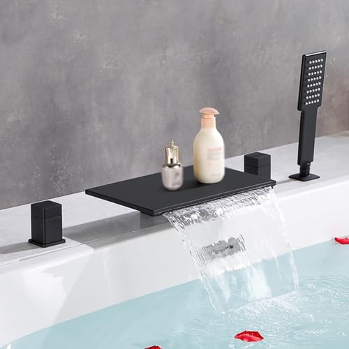 Grifo de Bañera con 300 * 200mm Outlet de Cascada Dual Modo Grifos Duchas de Baño Calientes y Fríos,negro