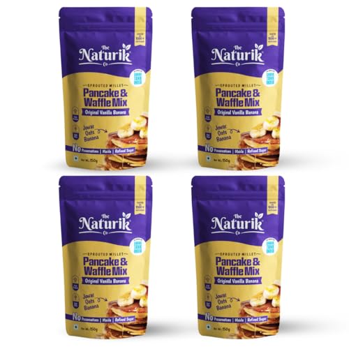 Image of The Naturik Co. Millet Vanilla Pancake & Waffle Mix 150g - Pack Of 4 | No Maida | No Sugar | Made With Jaggery | Ready in 2 Min | No Preservatives | High Protein & Fiber | As Seen On Shark Tank