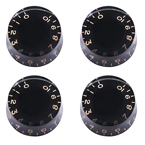 Mxuteuk 4Pcs Black With Yellow Word Electric Guitar Bass Top Hat Knobs Speed Volume Tone Amp Effect Pedal Control Knobs Knob-S4 #TOP6
