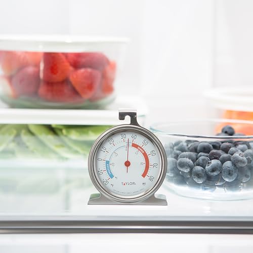 Taylor 5924 Large Dial Kitchen Refrigerator and Freezer Analog Thermometer, 3-Inch Dial, Easy to Read, Silver Finish, Accurate Temperature Monitoring