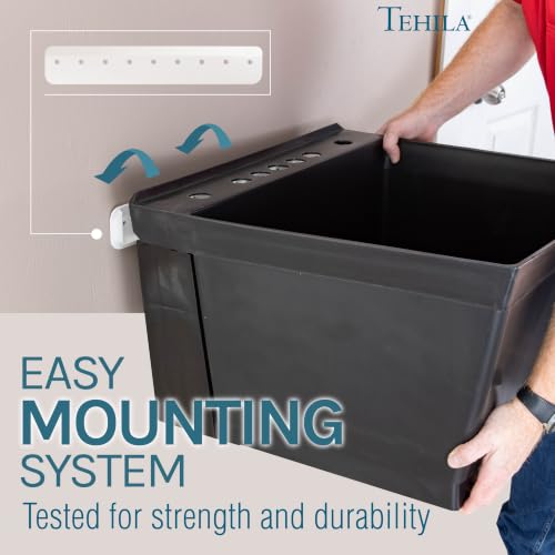 Image of JS Jackson Supplies Tehila Black Wall-Mounted Utility Sink Tub Kit, Wall-Mounted Utility Tub with Wall Bracket, Floating Utility Sink for Laundry Room, Garage, Workshop, and More