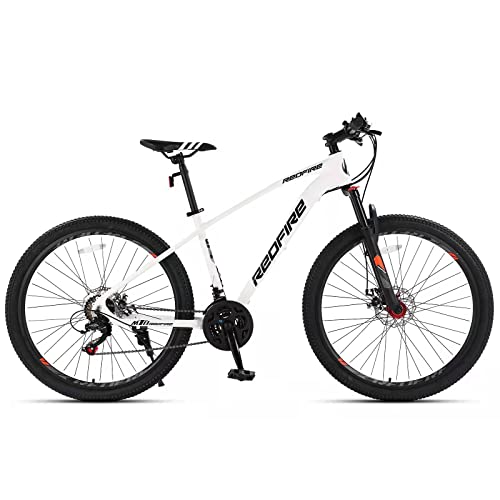 Redfire Mens Mountain Bike, 27.5-Inch Wheels, 21-Speed Shimano Drivetrain, Aluminum Frame and Dual Disc Brakes, Lock-Out Suspension Fork, Hardtail Mountain Bicycle for Womens Adult Matte White