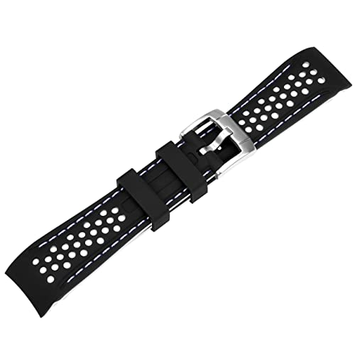 Yisiwera Durable Rally Racing 20Mm Black Top-White Bottom Two Tone Curved Ends Rubber Silicone Watch Bands Universal Stitch Watch Strap For Men Women Stainless Steel Buckle #TOP3