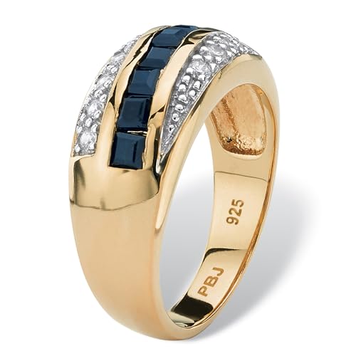 Palm Beach Jewelry Men's 18K Yellow Gold over Sterling Silver Square Cut Genuine Blue Sapphire and Round Cubic Zirconia Ring2