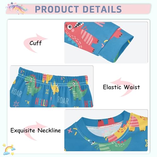 Pajama Sets Long Sleeve Colorful Dinosaurs on Blue Soft Comfy Sleepwear 2 Piece PJS 3-8T4