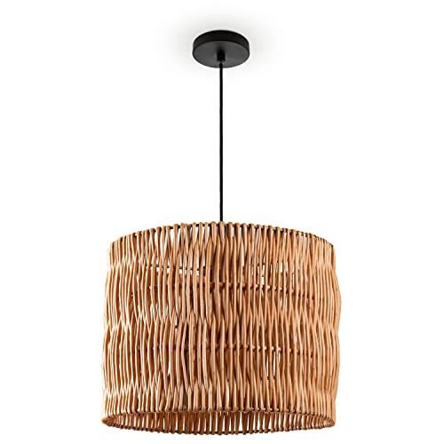 Paco Home Hängelampe Bambus Wohnzimmer Pendelleuchte Rattan Esstisch Esszimmer Lampe E27 Hängeleuchte Papier Boho, Farbe:Natur (Ø29cm), Leuchtenart/Farbe:Pendelleuchte - Schwarz