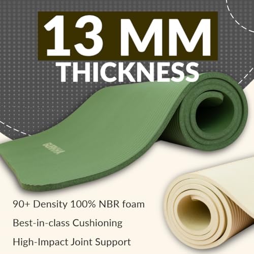 Image of 13mm GURKHA NBR Ultra-Cushioned Yoga Mat with Carry Strap for Men & Women | Category-Leading Comfort, Non-Slip Mat for Yoga, Pilates, HIIT & Floor Workouts | Joint-First Comfort Fitness Mat - Deep Forest | 6ft X 2ft