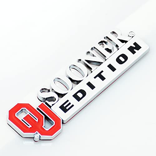 Image of 2Pc Sooner Edition Emblem Okla-Homa 3D Badge Sticker Decal with 3M Adhesive Replacement for Universal Car Window Door Computer (Silver Black Red)