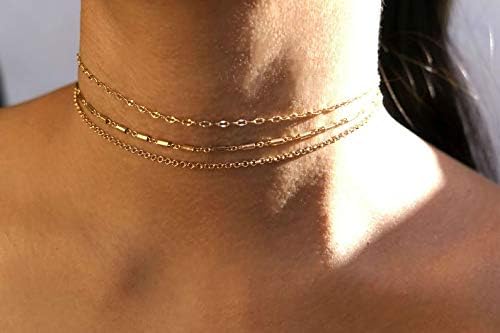 Miniatura 4 de Fremttly - Collar tipo gargantilla hecho a mano, chapado en oro de 14 quilates o en plata, sencillo, refinado, con dije de placa de estrella o