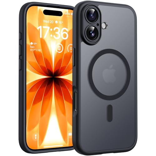 TOCOL für iPhone 17 Hülle für MagSafe, Vollständiger Kameraschutz, Eingebauter Magnetring, Stoßfest Kratzfest Transluzente Matt Handyhülle für iPhone 17 Case 6,3 Zoll, Schwarz