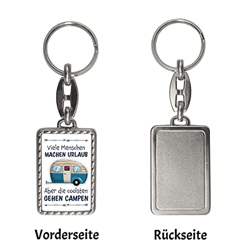 speecheese Die coolsten gehen campen Schlüsselanhänger mit Bordüre mit Wohnwagen praktischer Schlüsselring als schöne Geschenkidee für Freunde, die gerne mit dem Camper auf Reisen gehen