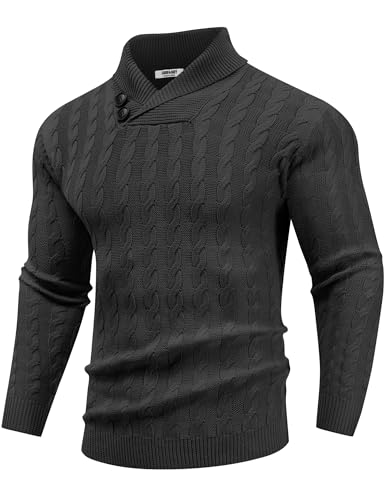 Pull col châle gris ajusté en tricot torsadé taille M pour homme