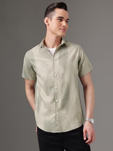 Image of Majestic Man Men's Slim Fit Pure Cotton Printed Casual Shirt - Short Sleeve | Premium Breathable Fabric | Modern Geometric Design