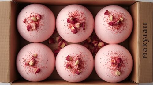 Image of Rose Petal Fizzy Bath Bombs - Pack of 6 (75g Each) - Natural & Aromatic - Ideal Gift for Women - Relaxing & Travel-Friendly Spa Experience