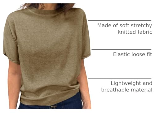 Image of Saodimallsu Women's Short Sleeve Crew Neck Knit Pullover Sweater | Casual Basic, Crew Neck, Loose Knit Pullover, Summer Lightweight