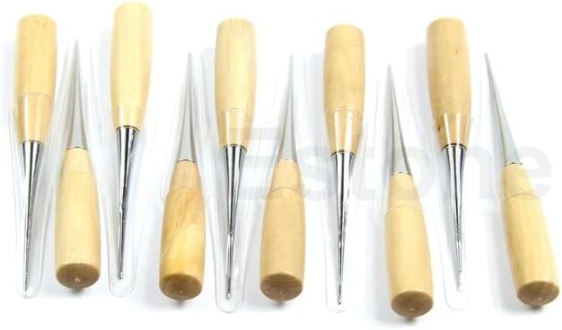 Wooden Handle Steel Needle Sewing Awl Hole Maker for Canvas Leather Tools E56C - (Color: XS 12CM 1PC)
