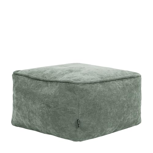 icon Amara Chenille Bean Bag Footstool, Sage Green, Pouffe Footstool with Filling...