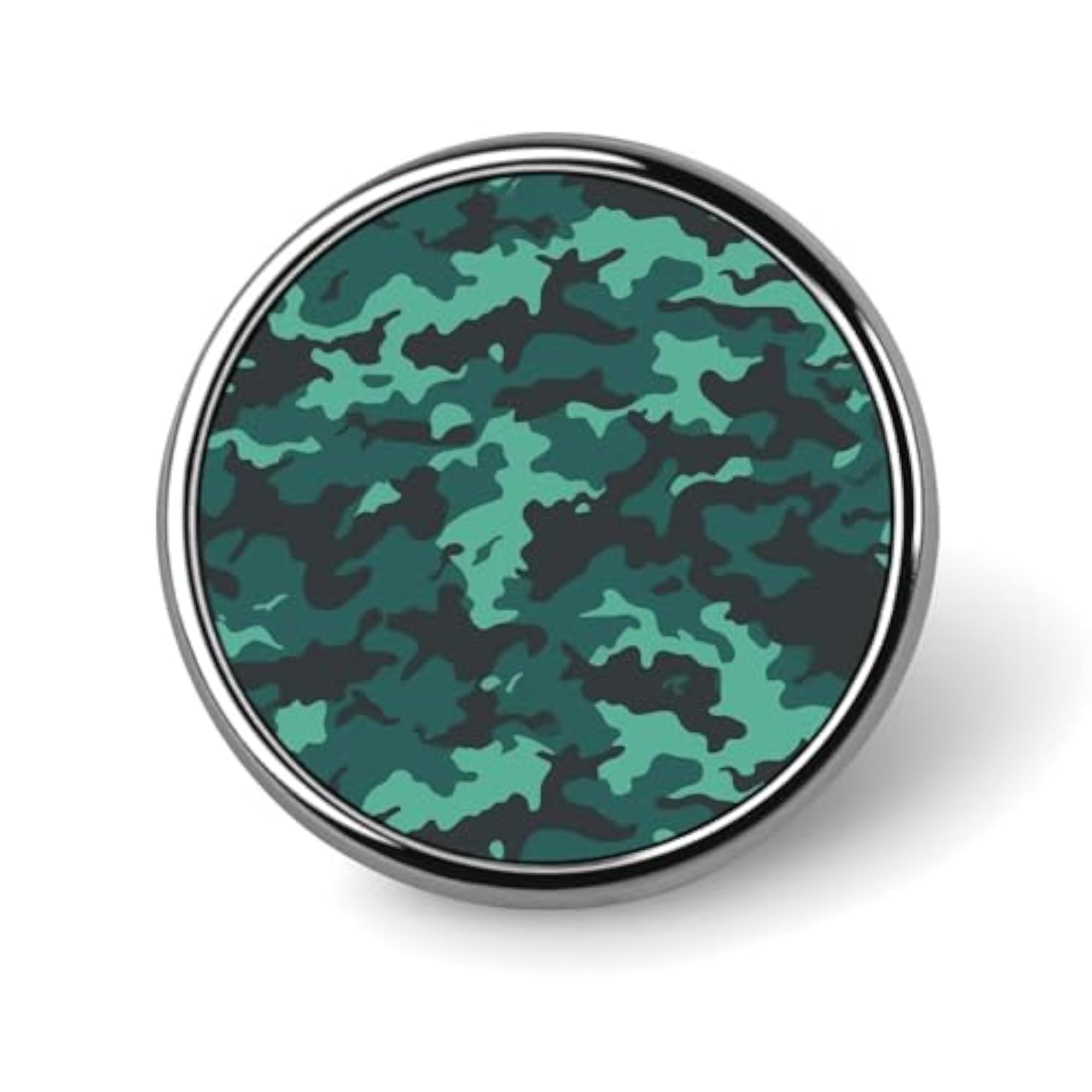 Exquisite Teal Camouflage Printed Round Brooch, Trendy Gift