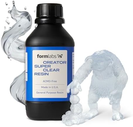 Formlabs 3D Printer Resin [Creator Super Clear], 405nm LCD UV-Curing Standard Photopolymer Resin for Highly Detailed Models, Ultra Low Odor, Made in USA, ACMO-Free, for LCD/DLP 3D Printing (1000g)