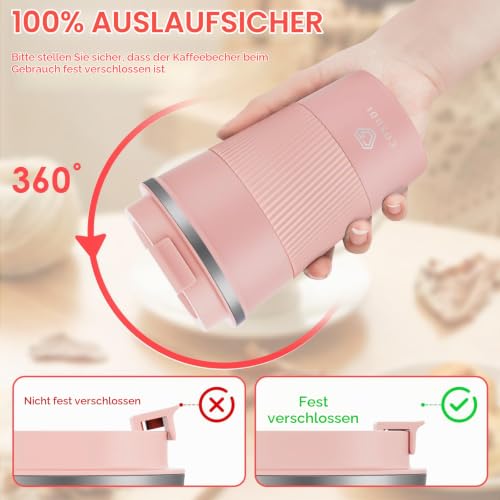 CS COSDDI Thermobecher- Isolierbecher, Edelstahl Travel Mug, 13oz/380ml Vakuum auslaufsicher Reisebecher mit Deckel, Autobecher… – Ansicht 4