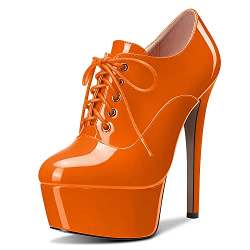 Saekcted Women Stiletto High Platform Heel Round Toe Pumps Lace-up Zipper Sexy Shoes