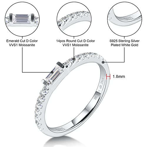Moissanite Wedding Band Emerald Cut Baguette Rings for Women S925 Sterling Silver Hypoallergenic D Color VVS1 Half Moissanite Eternity Band Baguette Size 4-114