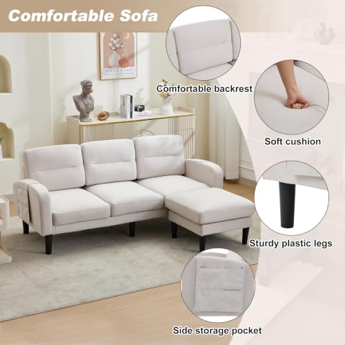 Sofá pequeño REXO de 3 plazas con chaise longue beige, el sofá esquinero compacto para tu salón. 7