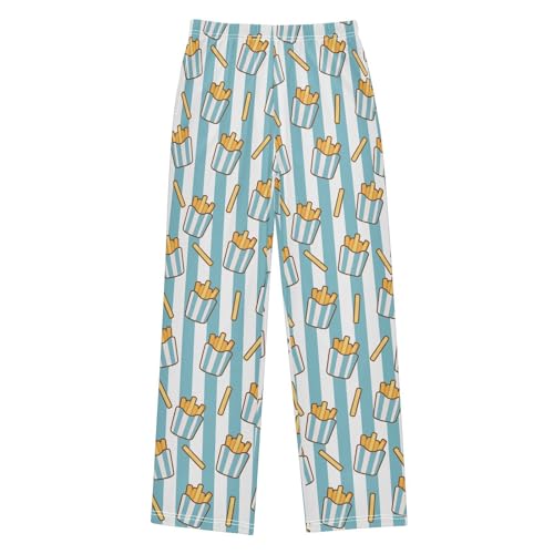 ALAZA French Fries Blue Striped Pajama Pants Long Sleep Pant Pajama Bottoms Elastic Waist with Pockets