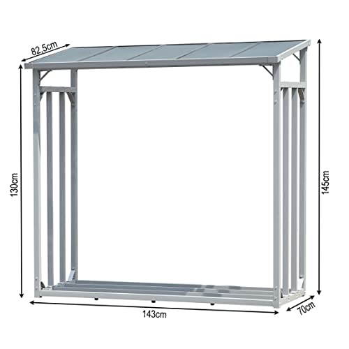 QUICK STAR Aluminium Kaminholzregal Außen 143 x 70 x 145 cm, Pro- 40 mm Aluprofil, Grau, Wetterfest, Kapazität 1, 4 m³ (2 SRM), M Garten Kaminholzunterstand Stapelhilfe-2