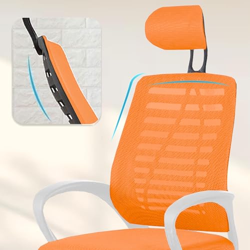 Image of Casa Copenhagen,Mesh Office Desk Chair,Rocking Ergonomic Computer Chair Adjustable High with Headrest and Comfortable Armrest Swivel - Orange & White Handle