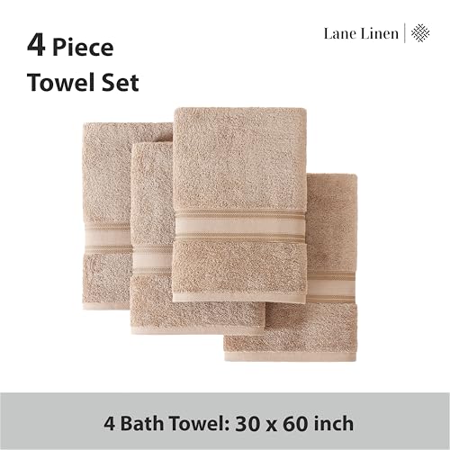 Image of LANE LINEN 100% Cotton Bath Towels Set of 4 (30 inchx60 inch) - Zero Twist, Cotton Bathroom Towel Sets - Quick Dry, Highly Soft & Absorbent Large Shower Towels for Bathroom - Sustainabaly Produced - Taupe
