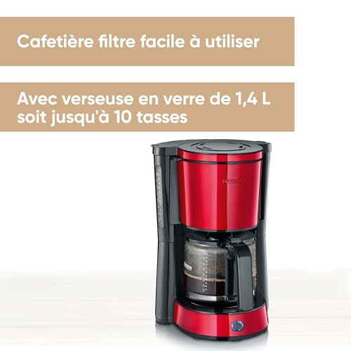 SEVERIN Cafetière Filtre "Type", 1 000W, 1,4L, Juqu'à 10 tasses, Porte-filtre amovible, Système anti-goutte, Noir/Rouge, KA 4817