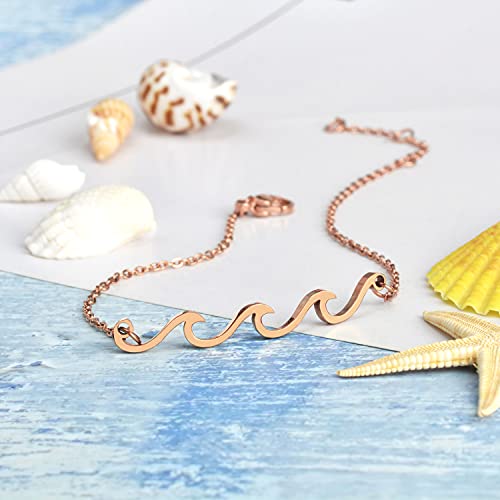 Image of Lauren-Spencer Wave Anklet for Women Gold Silver Plated Beach Ankle Bracelets Ocean Wave Boho Anklets Adjustable Summer Foot Jewelry for Women Birthday Gifts