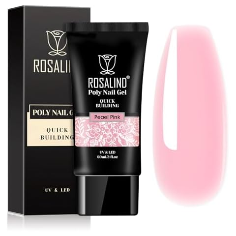 ROSALIND 2 oz Pink Poly Nail Gel, Peach Pink Poly Extension Gel for Nails Nature Poly Pink Gel Color Builder Nail Strengthen Gel Poly Nail Art Design, Poly Acrylic Gel Packs for Women Christmas Cover