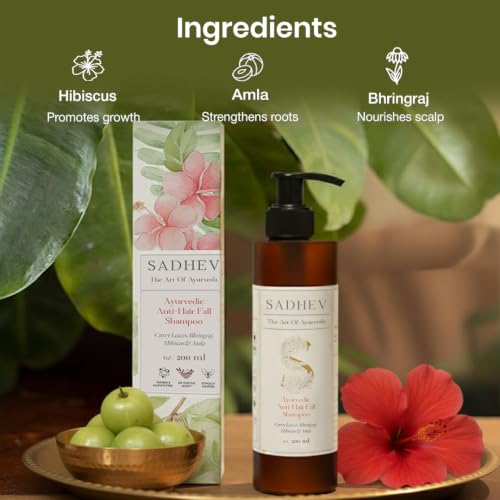 Image of Sadhev Anti-Hairfall Shampoo | Reduces Hair Fall & Promotes Hair Growth | Strengthens Roots with Bhringraj, Amla, Curry Leaf & Hibiscus | Natural, Vegan & Chemical-Free | For Men & Women | 200ml