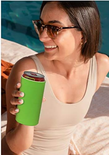 Miniatura 2 de Kropsis Fundas plegables para enfriar latas delgadas de 12 onzas de espuma de tela en blanco (verde neón, 12)