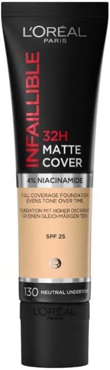 Cover Liquid Foundation, With 4% Niacinamide, Long Lasting, Natural Finish, Available in 20 Shades, SPF 25, Infallible 32H Matte Cover, Shade 155, 30ml