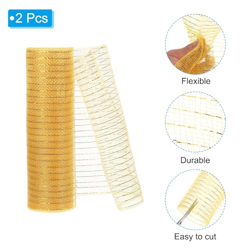 PATIKIL 2pcs Deco-Mesh, 10 Inch x 10 Yard Deco-Mesh Ribbon Roll Foil Metallic for Christmas Tree Wreaths Decoration,Dark Gold - Image 3