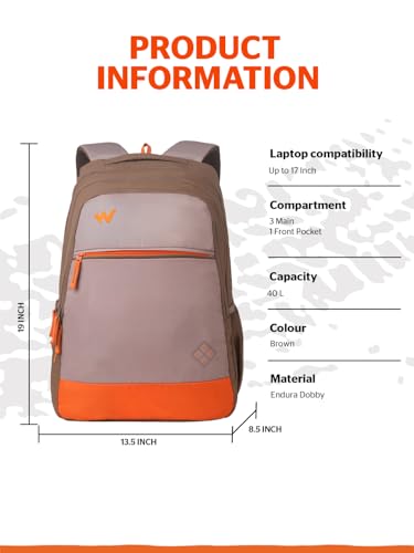 Image of Wildcraft Outlander 40 Laptop Backpack With RainCover for Man & Women,40L Ideal bags for men Office use /School /College Boys and Girls, 3 Compartment Bag