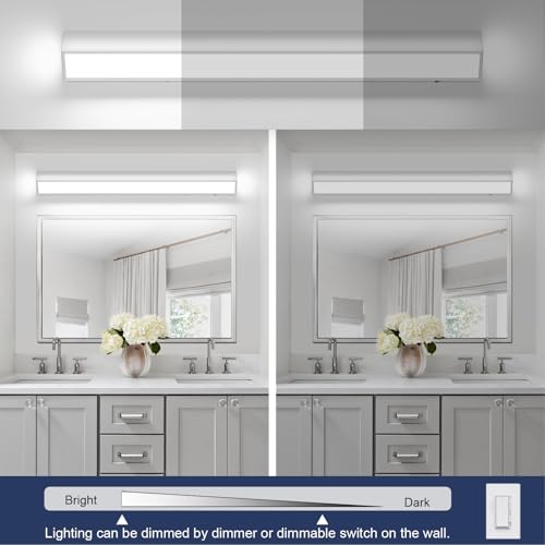 Image of LED Modern Bathroom Vanity Light Fixtures (40-Inch, 5CCT, Dimmable), Modern Acrylic Bathroom Wall Lighting Fixtures Over Mirror, Chrome