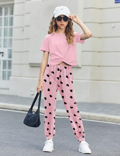 Image of Arshiner Girls 2 Piece Outfits Twist Front Tops and Sweatpants Clothing Set