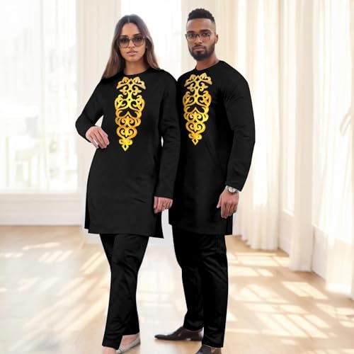African Couple Dress Embroidery Shirt Pants Set for Women Men Africa Clothing Evening Party2